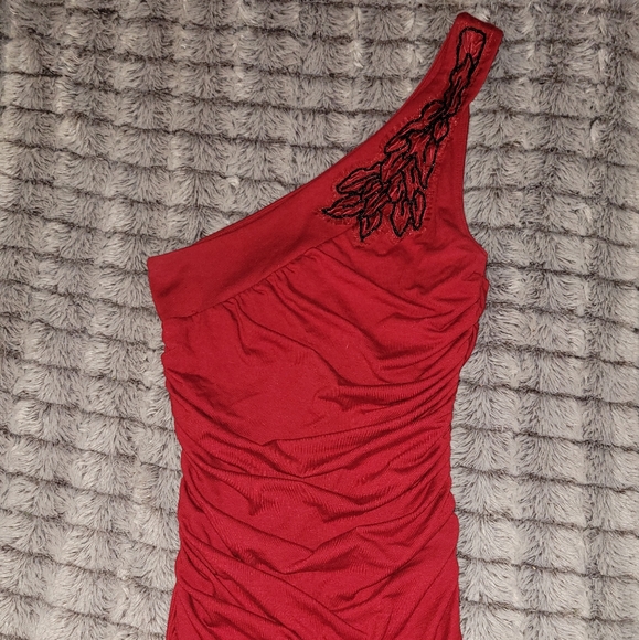 Red one shoulder beaded top - Picture 1 of 3